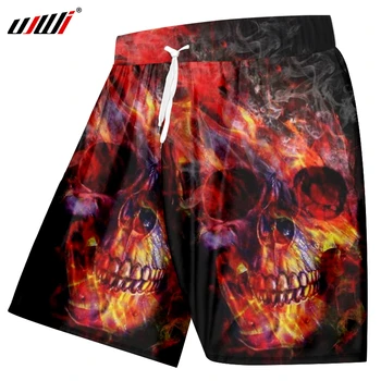 

UJWI Men's Summer Casual Shorts Print Diamond Skull 3D Boardshorts Man Hip Hop Punk Style Elastic Waist Quick Dry Beach Shorts
