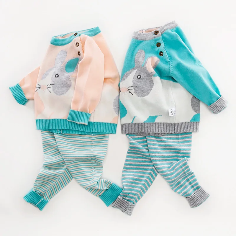 2Pcs Baby Cardigan Kids Sweaters Set Tiny Cotton Knit Sweters Sets Pullover Boys Sweaters +Pants Suit Newborn Baby Clothing Set