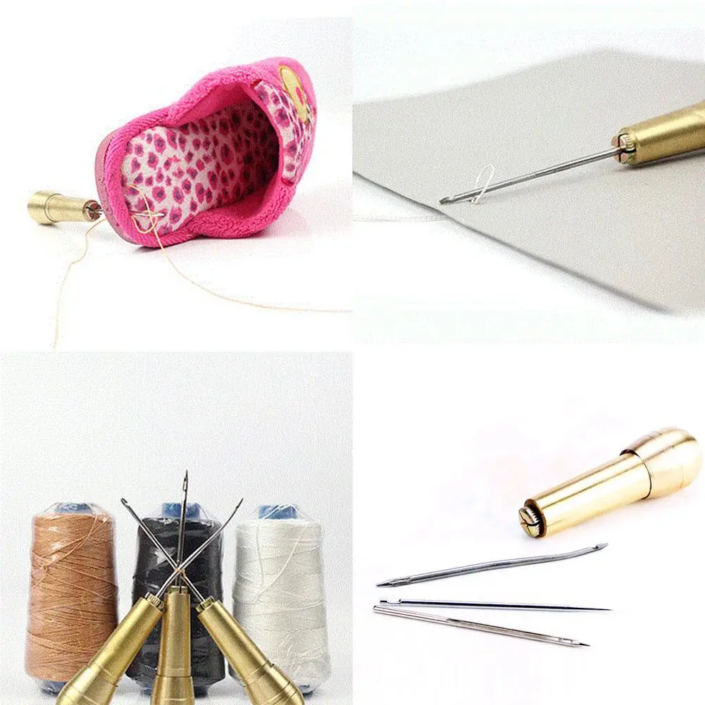 HiMISS набор для шитье, ремонт инструментов для шитья обуви, инструменты для шитья, кожевенный набор инструментов(3 иглы+ Нет имитации медной ручки