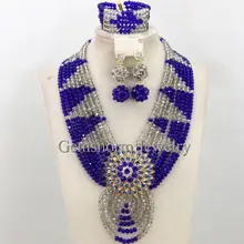 Синий/Серебряный Кристалл индийский свадебный костюм ювелирный набор массивное ожерелье комплект Африканский стиль WB496
