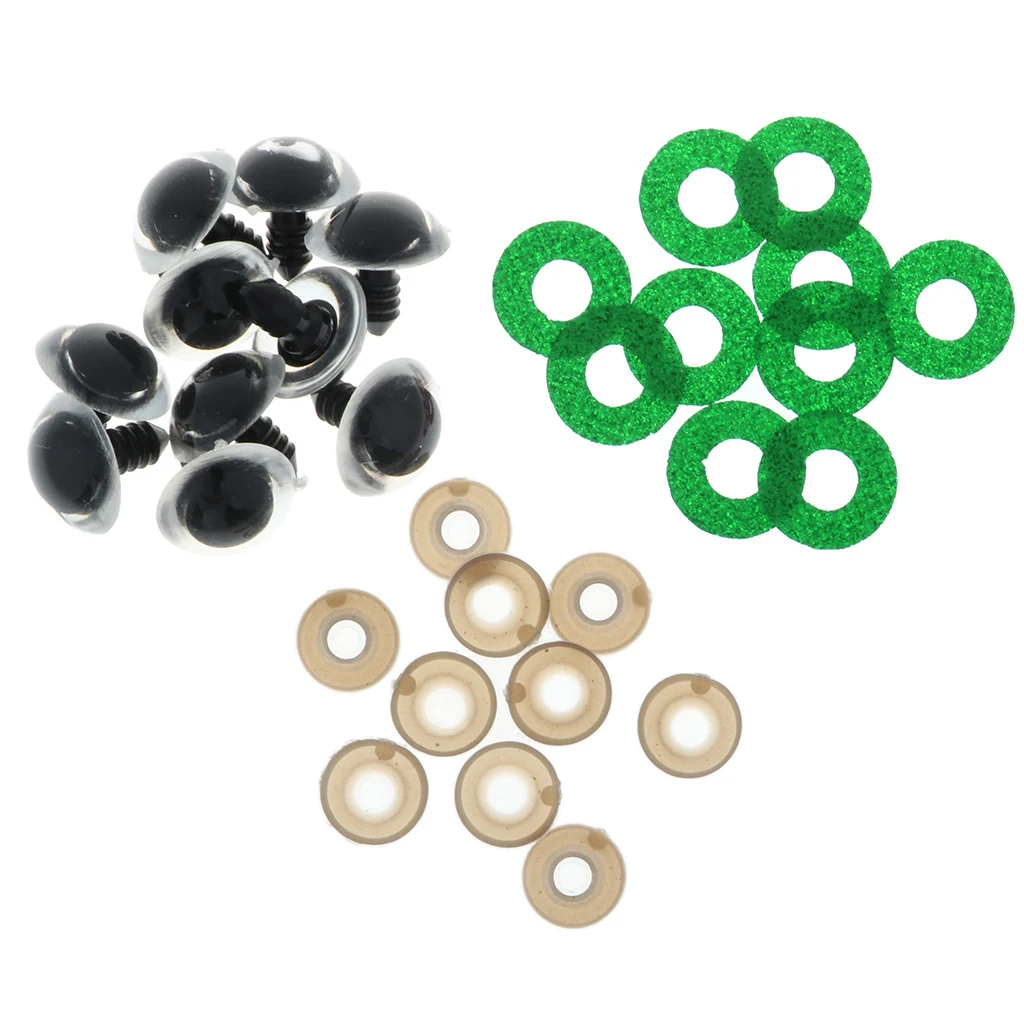 100pcs 10 Colors Plastic Round Safety Eyes + Glitter Nonwovens + Washers For Teddy Bear Soft Stuffed Toy DIY 16mm/18mm/20mm/24mm