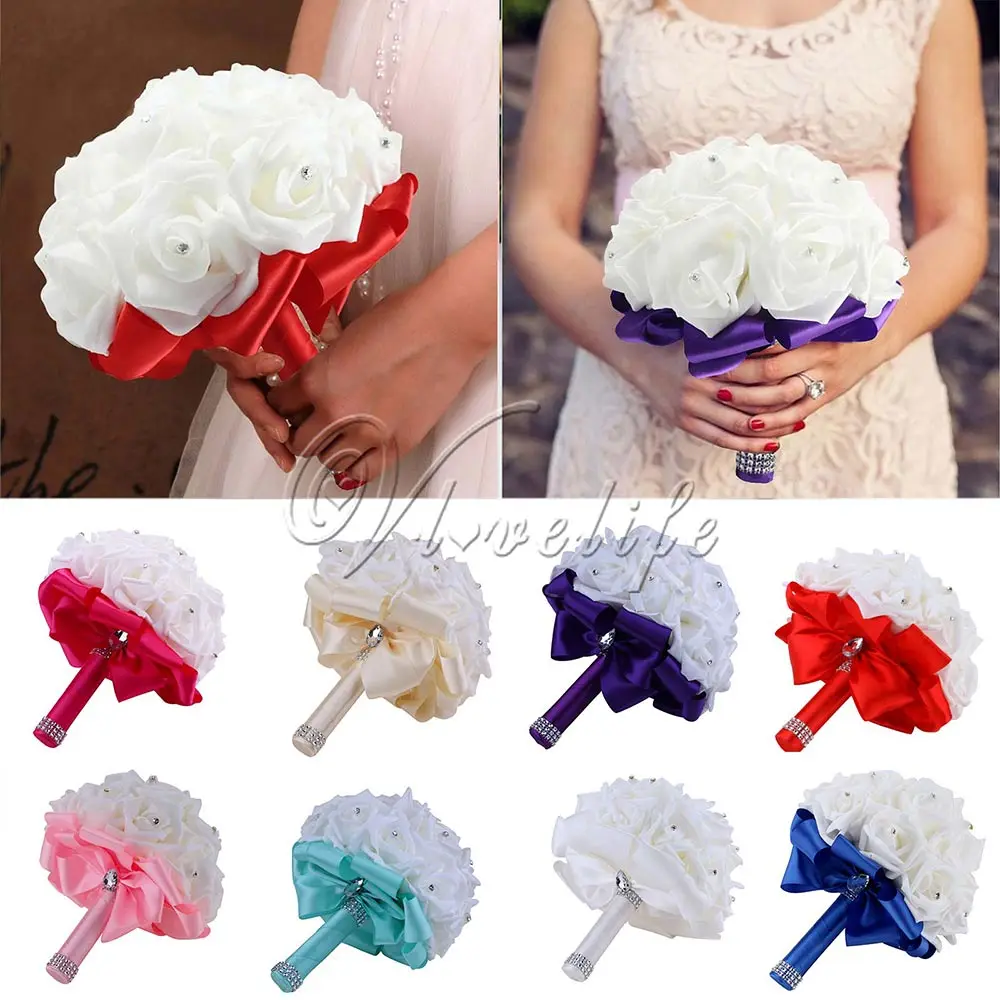 

Wedding Bouquet Bridal Bridesmaid Aartificial Flower Roses Posy Handmade Decoration Favor Free Shipping Top Quality