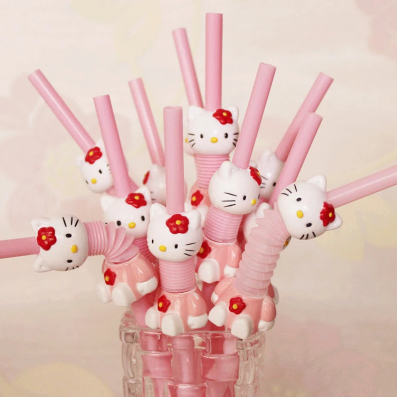 

5PCS/SET Pink Hellokitty Birthday Drinking Straws Plastic Girl Happy Birthday Bar Supplies E