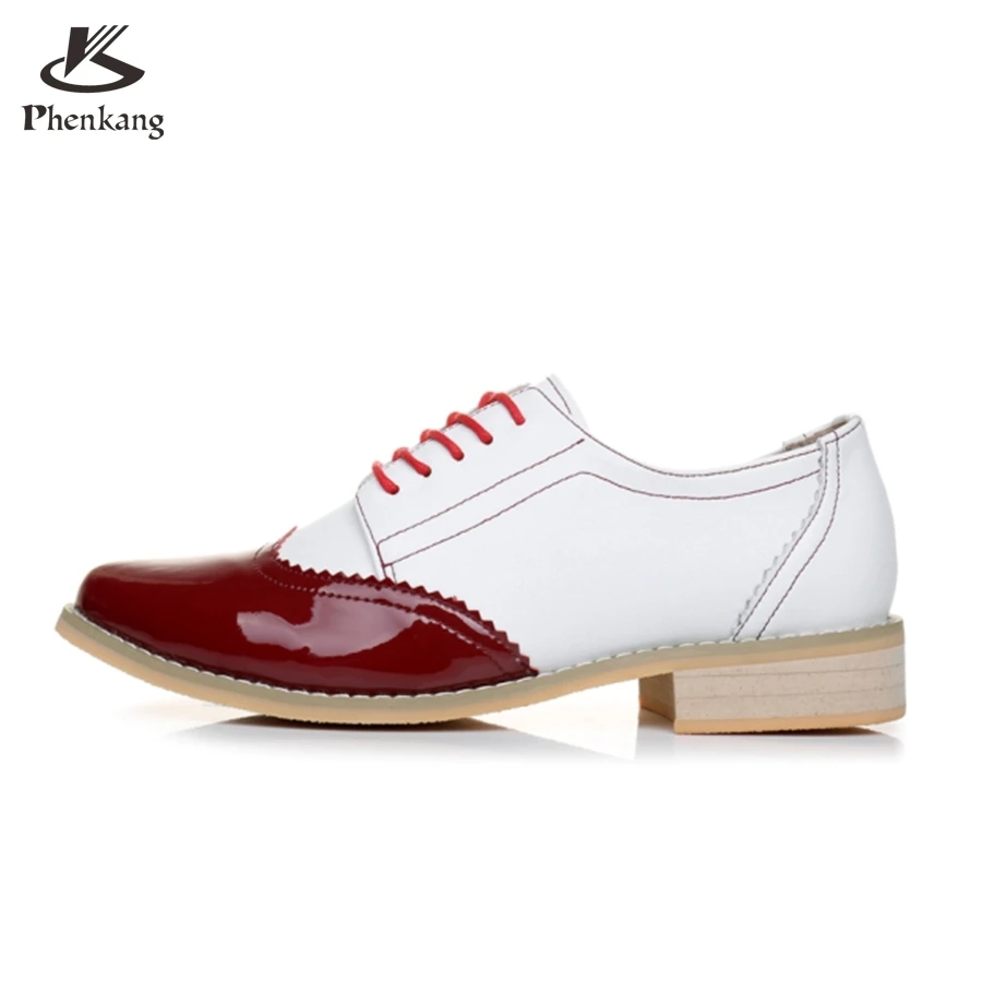 

Genuine leather big woman shoes US size 9.5 designer vintage High heels red white handmade pumps 2017 oxford shoes for women