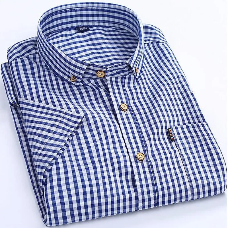 Высококачественная Мужская рубашка, брендовая, деловая, повседневная, с коротким рукавом, в клетку, мужская рубашка, соц. Хлопок, одежда, приталенная, X100