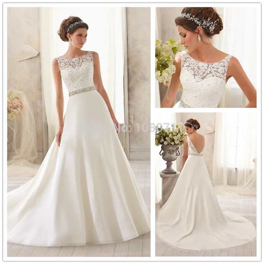 Vestido De Novia Longo Bateau escote De encaje apliques