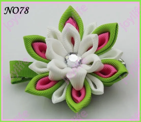 

free shipping 280 pcs 2.5-3' ' kanzashi flower hair clips badge reel hair clips