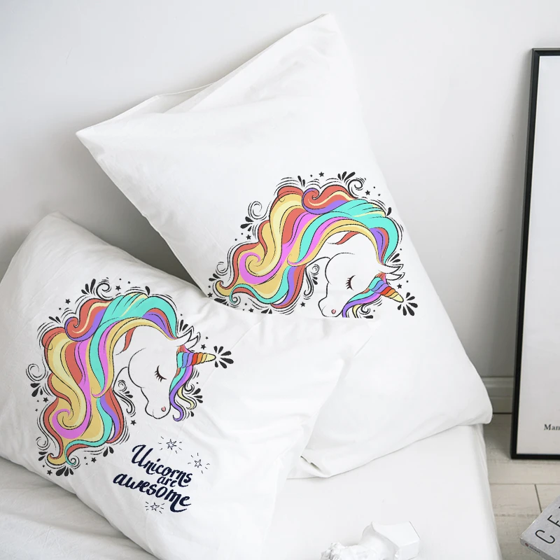 

Custom Pillow Case Pillowcase 50x70 50x75 50x80 70x70 Decorative Pillow Cover White unicorn Cartoon Bedding for Kids Baby Child