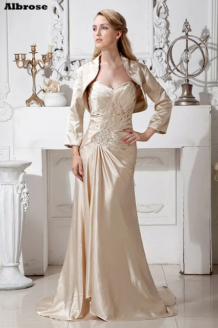 Light Champagne Mother Of The Bride Dresses With Jacket Evening Light Champagne Mother Of The Bride Dresses With Jacket Evening Dress Satin Sequined Beaded