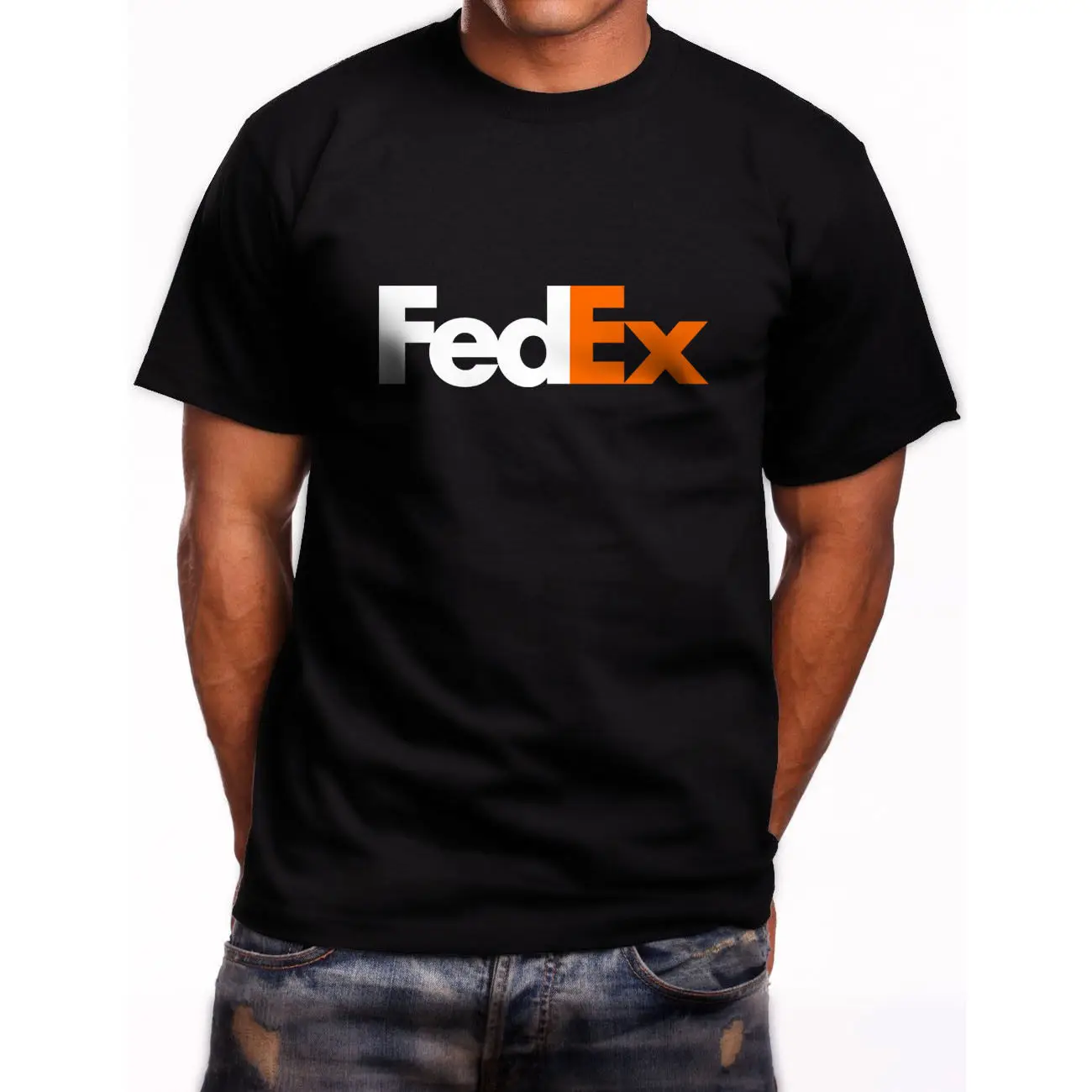 Fedex 100 Cotton White Orange Short Sleeve Men's Black T Shirt Size S