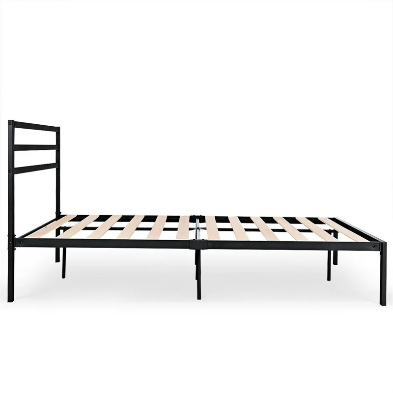 Modern Quality Queen Size Steel Bed Frame with Wooden Slat Support Style High Non-slip Tape Durable Steel Frame Bed HW59209