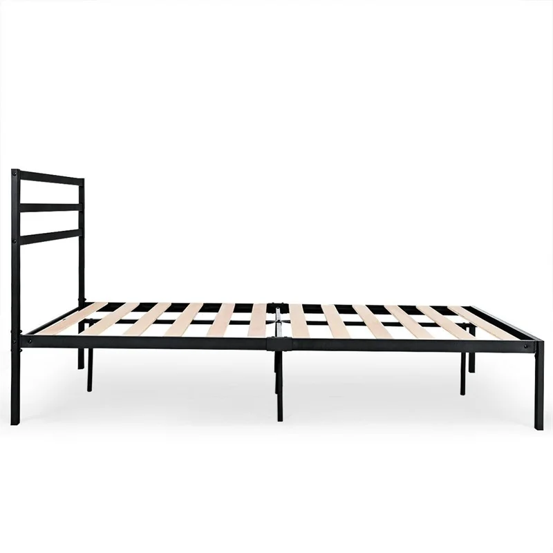 buy Modern Quality Queen Size Steel Bed Frame with Wooden Slat Support Style High Non slip Tape Durable Steel Frame Bed HW59209