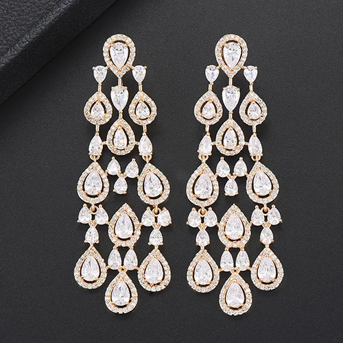 GODKI Trendy Luxury Multicolor CZ Cubic Zircon Tassel Dangle Earrings for Women Wedding Long Earrings pendientes mujer moda - Окраска металла: Gold