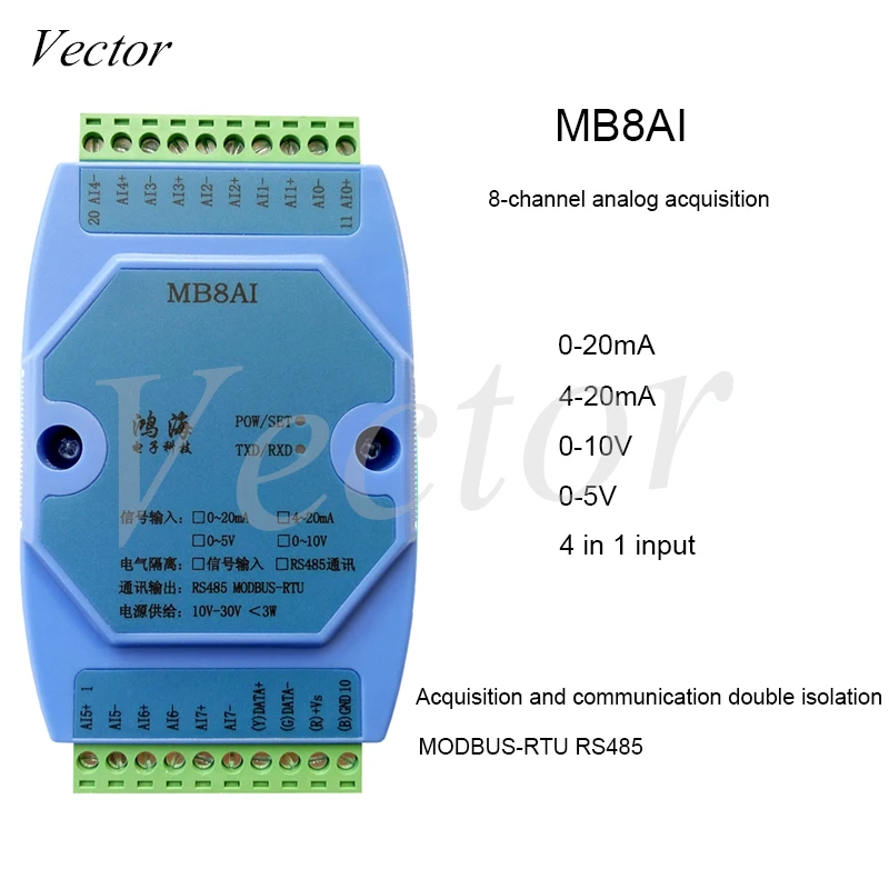 4-20мА 0-20мА 0-5 в 0-10 аналоговый входной модуль передатчика RS485 MODBUS MB8AI | Бытовая