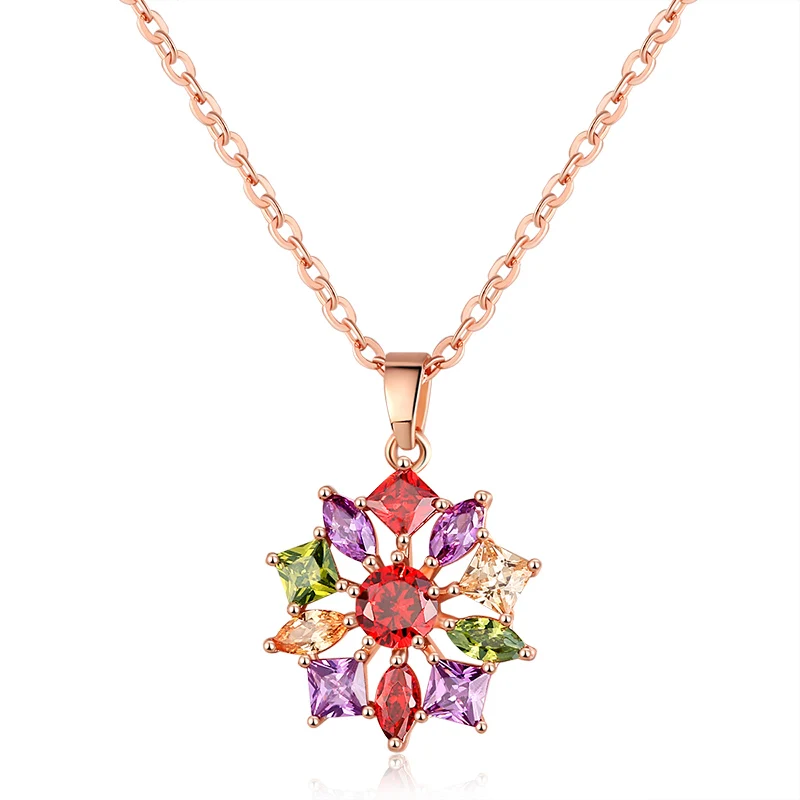 

FYM Fashion Colorful Flower Shape Necklaces & Pendents Cubic Zirconia boho Female Neck Chains Nacklaces Bijoux For Women Party