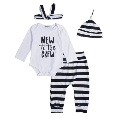 

Newborn Baby Boy Girl New to the Crew Romper Pants Leggings 4PCS Outfits Clothes