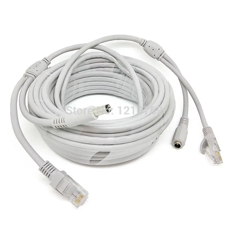 

10M/33ft CCTV Network Cable RJ45 Cable with 12V DC Power 2.1x5.5mm CAT5/5e Extension CCTV Ethernet Cable For CCTV IP Camera NVR