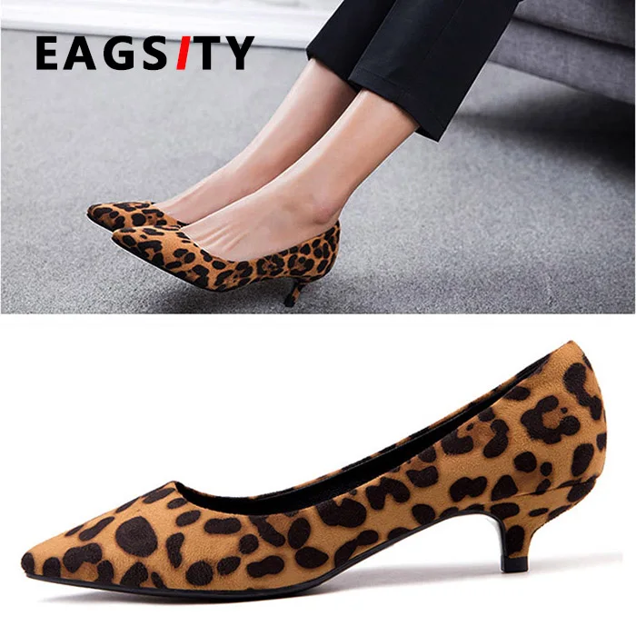 Suede Sexy leopard women shoes kitten heels pointed toe ladies high heel shoes pumps office career,party,dress,wedding,work