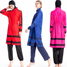 3 предмета Для женщин Ислам эластичный шнур с длинным рукавом скромное мусульманских купальники Slim Fit хиджаб полное покрытие Буркини пляжная одежда