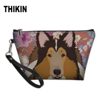 

THIKIN Women Makeup Pouch Cute Collie Printing Females Wash Kit Bag Girls Cosmetic Bags for Make Up Ladies PU Cosmetic Cases