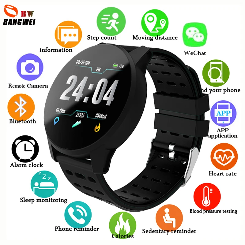 

BANGWEI Smart health watch Blood Pressure Heart Rate Sport Mode Smart Watch Men Women fitness watch waterproof clock For Kids