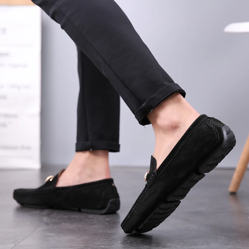 

2018 new Fashion Casual Men Shoes Genuine Leather Black Men Loafers Moccasins Slip On Men's Flats Casual Shoes 5