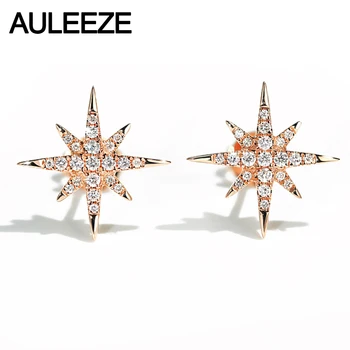 شراءAULEEZE ستار تصميم 18 K ارتفع الذهب الماس أقراط 0.14 Cttw الحقيقي الطبيعي الماس أقراط لطيف فتاة مجوهرات