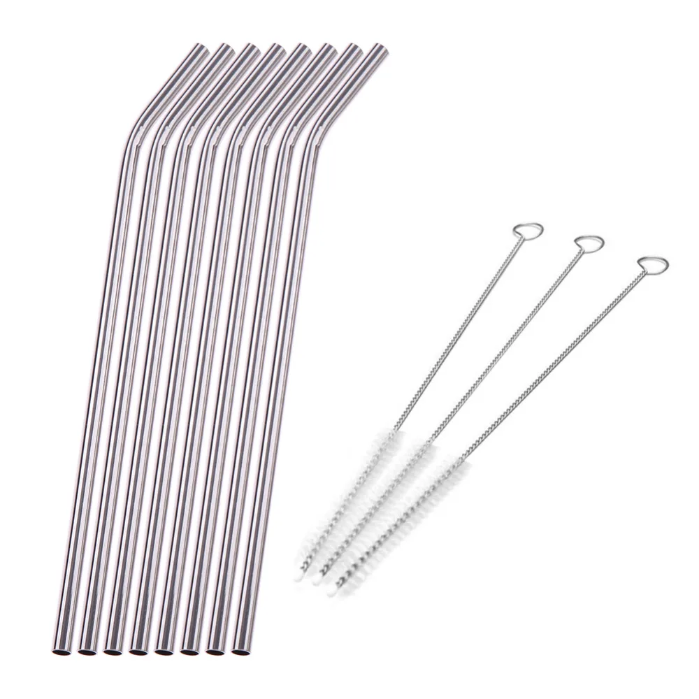 Hot sale 8Pcs/lot Reusable Drinking Straw Stainless Steel Metal Straw