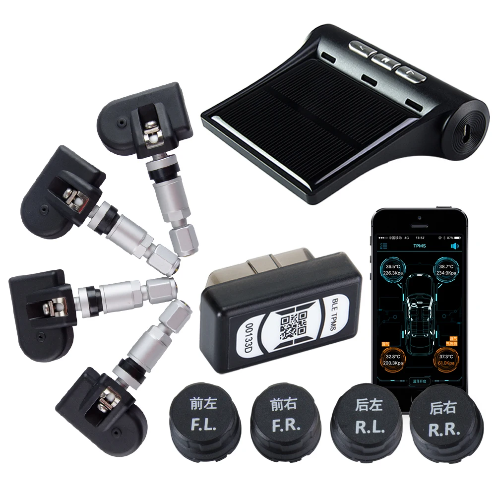 

Viecar Car Tire Pressure Alarm System TPMS Monitoring Bluetooth APP OBD LCD Display Tyre External /Built-in Sensor Android IOS