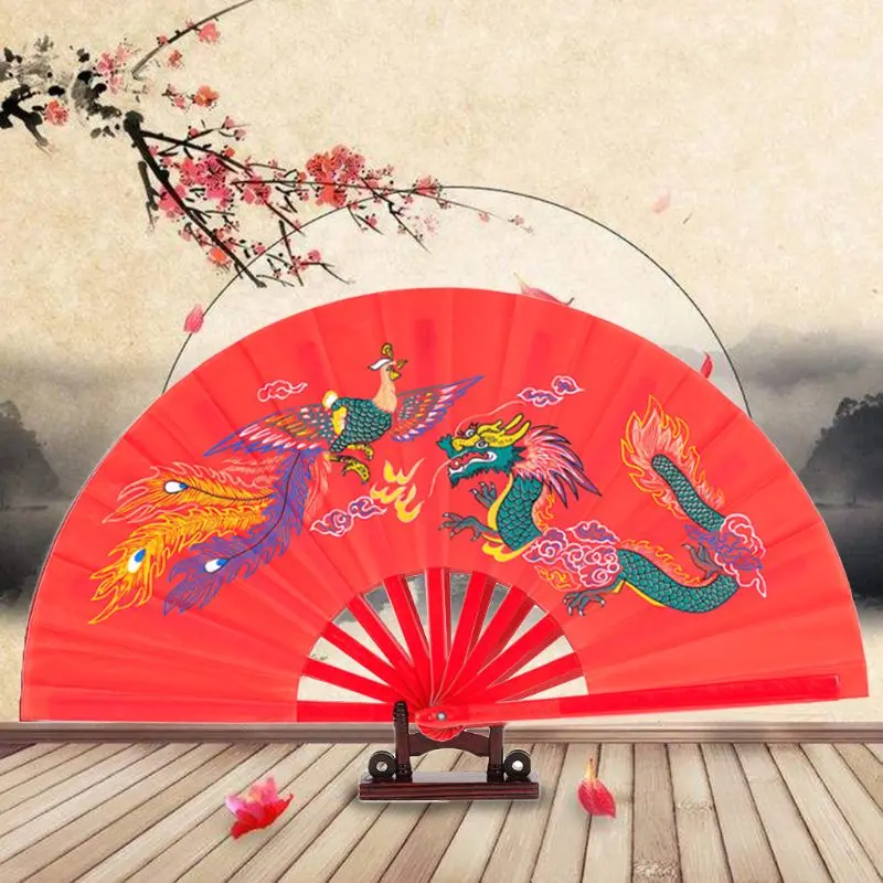 

Chinese Kung Fu Fan Tai Chi Martial Arts Dragon Phoenix Folding Fan Plastic Handheld Fans Art Dance Gift 5 Colors