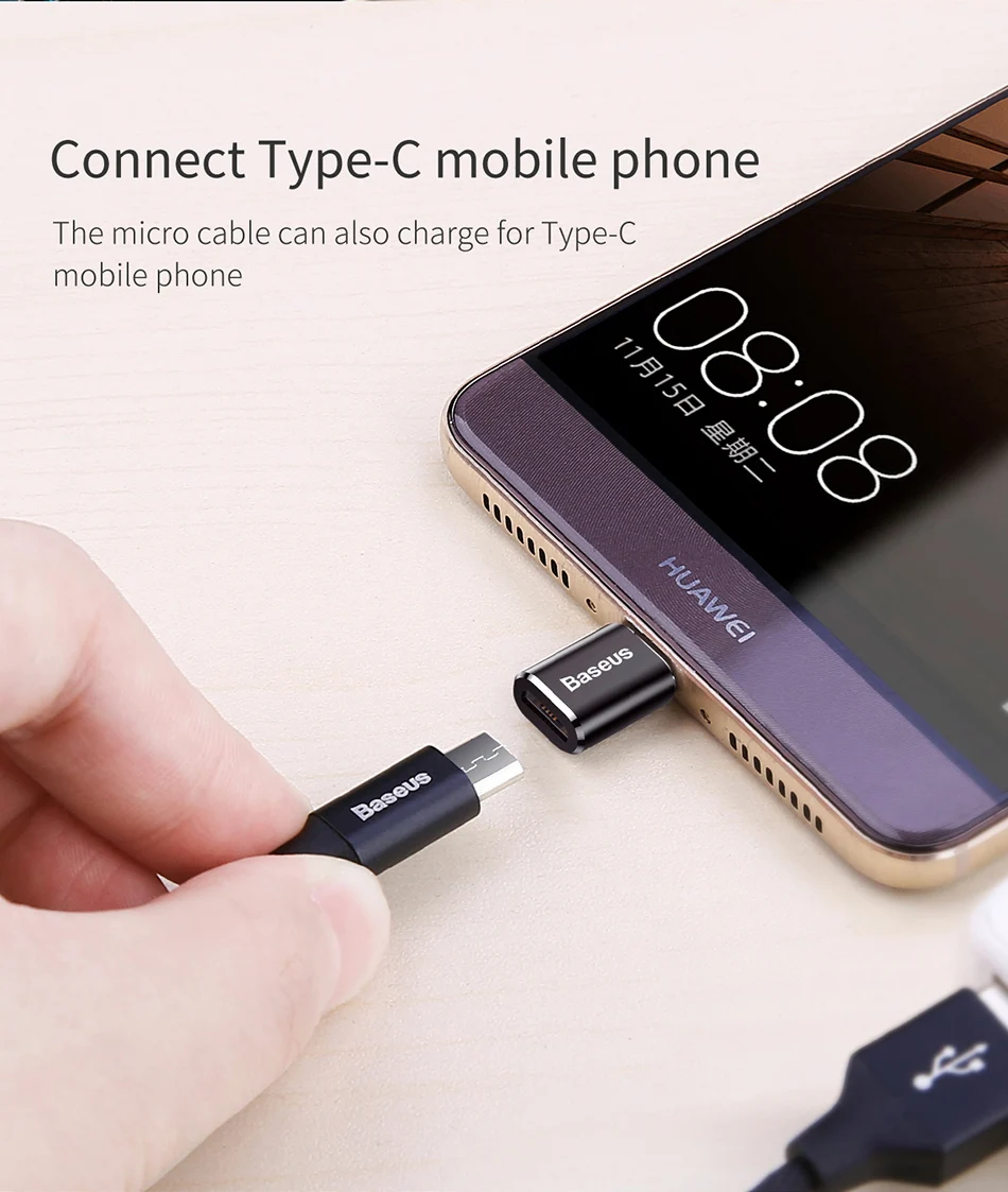 Адаптер Micro-type-C Baseus для samsung XiaoMi huawei P9 Nexus 3 type s Micro usb type C OTG USB-C Адаптер зарядного устройства