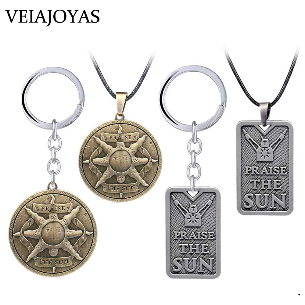 

Dark Souls 3 Pendant Necklace Praise the Sun Solaire of Astora Collection Alloy Keychain chaveiro Car Charm Keyring Game Jewelry