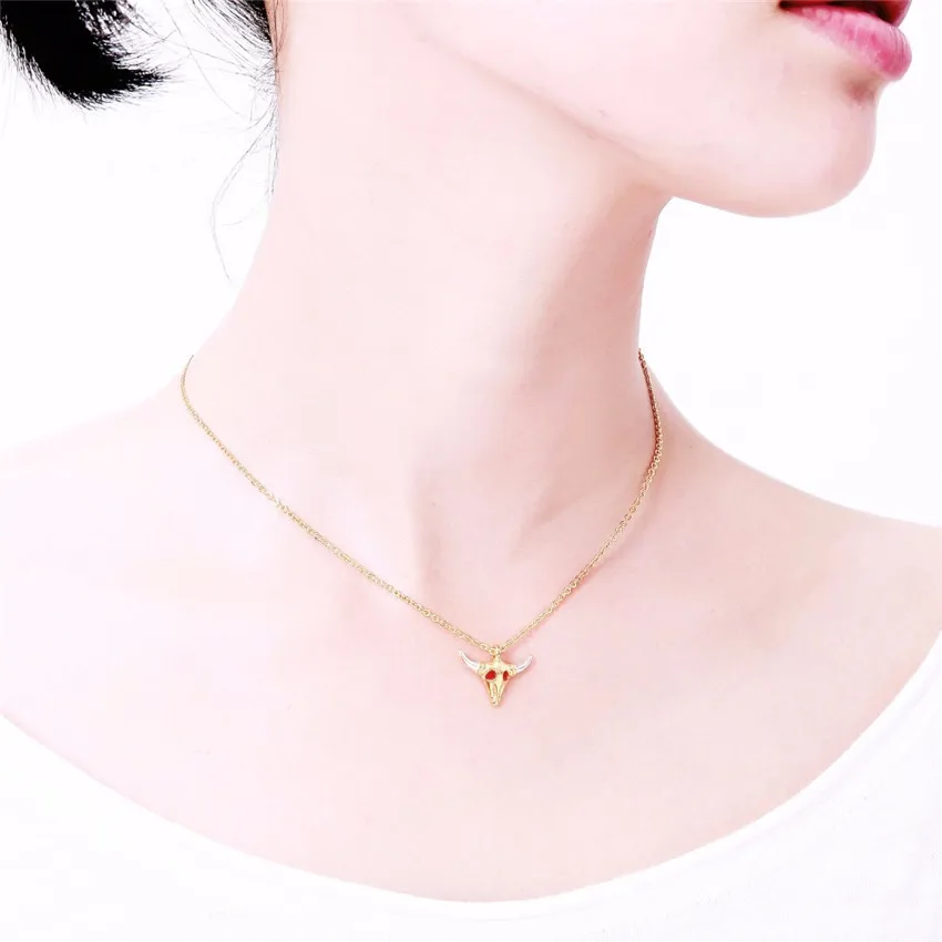 

Punk Necklace Male Gold Buffalo Skull Pendant Necklace Bohemian Jewelry Graduation Gift Copper Accessories Collares Bijoux