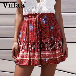 Viifaa цветочный повседневное мини летняя юбка для женщин эластичный пояс уличная высокая талия юбки для 2019 отпуск пляж Skater ЮБК