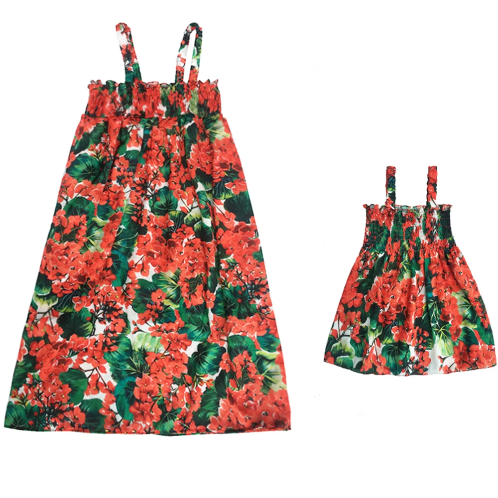 

Mother Daughter Dresses Rose Floral Toddler Girls Summer Dress Sleeeveless Elegant Women Dress Princess Costume Kids Clothes