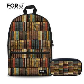 

FORUDESIGNS School Bags Set Book Lover Pattern School Backpack for Middle Students Satchel Schoolbag Rucksack Mochila Escolar