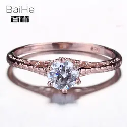 BAIHE Solid 14 К розовое золото (AU585) 0.9CT Сертифицированный 100% Подлинные ААА градуированных кубического циркония безупречно круглые свадебные Для