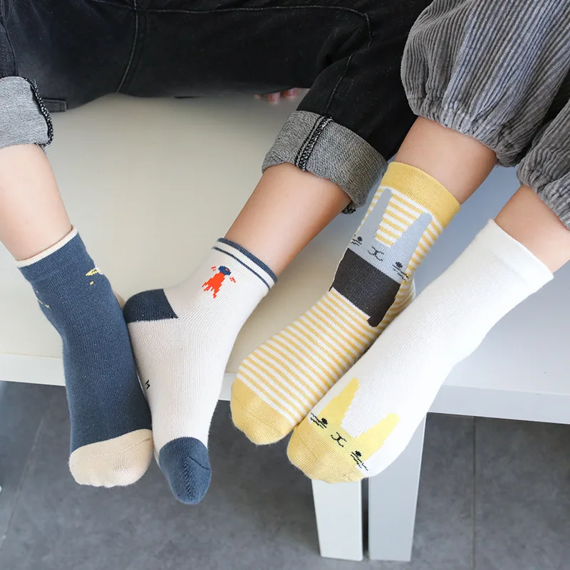 

New 10 Color 5 Pairs of Baby Socks Spring and Autumn Cartoon Children's Socks Unisex All Combed Cotton Newborn Socks