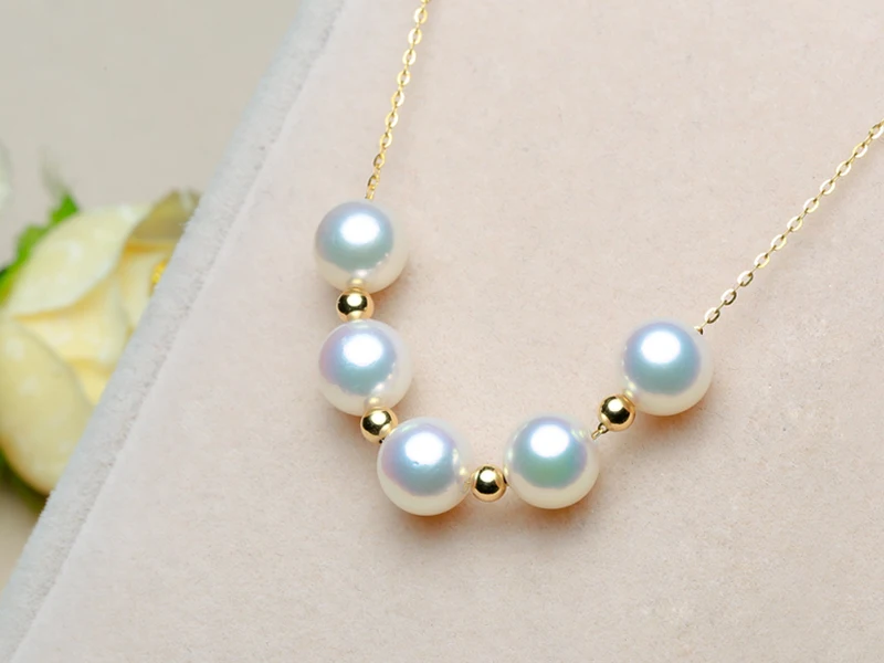 Sinya Cute 18k gold beads Natural Round Pearls necklace for ladies women mom girls gift with 45cm au750 gold chains best gift (16)