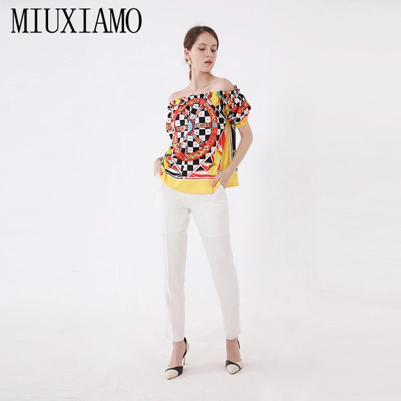 

MIUXIMAO Custom Plus Size 2019 Spring & Summer Newest Casual Style Turn-down Collar Floral Print Blouse Women vestido
