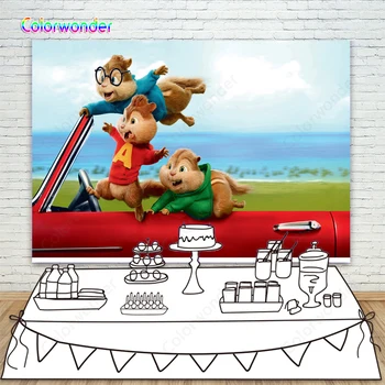 

Photo Background Alvin and the Chipmunks Party Cool Roadster Backdrop For Children Birthday Fond Photographie Customized