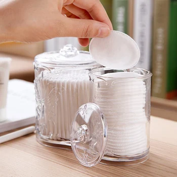 

2 Compartment Swab Stick Holder Acrylic Makeup Cotton Pad Q-Tips Holder Large Capacity Remover Wipes Storage Case Dropshipping