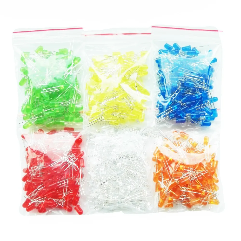 

600pcs/lot 5MM LED DIY Set Red Green Blue White Yellow Orange