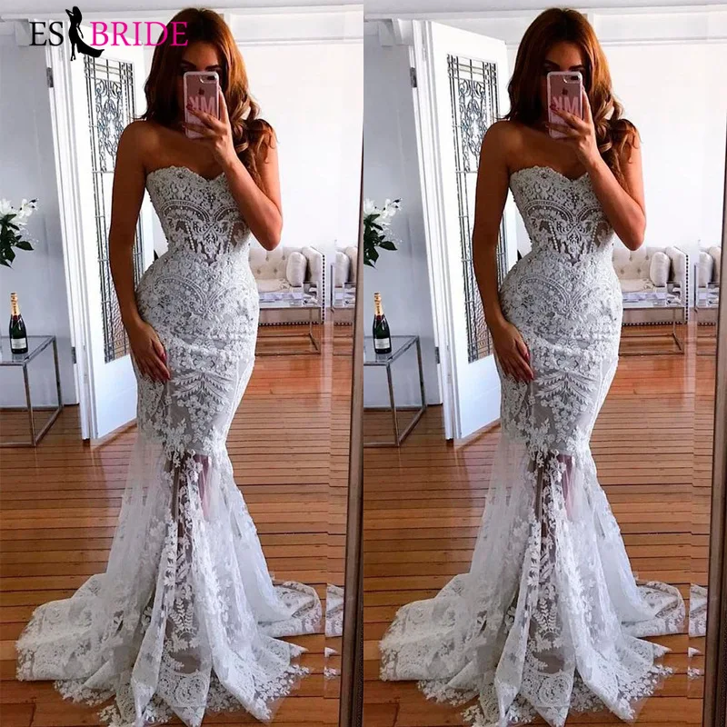 2019 white simple evening dresses long luxury Mermaid Princess formal dress women elegant lace special occasion dresses ES2601 2019 white simple evening dresses long luxury Mermaid Princess formal dress women elegant lace special occasion dresses ES2601