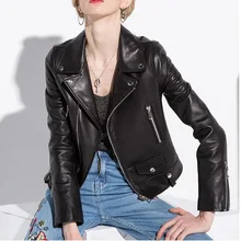 Женская куртка из натуральной кожи, короткая, мотоциклетная, модная, кожаная, Женская куртка, осенняя, с отложным воротником, кожаная куртка для женщин
