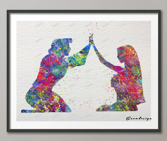 original watercolor pocahontas john smith love canvas painting wall