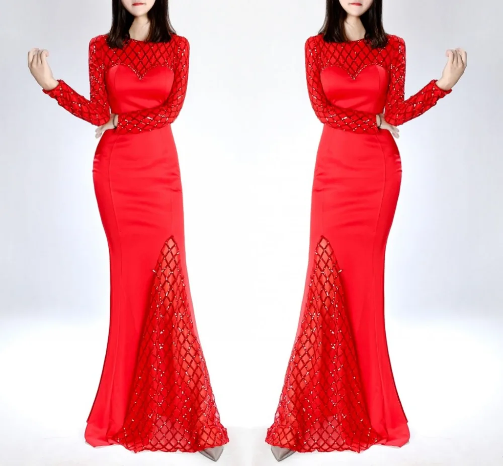 Robe De Soiree Sequin Spring Autumn Long Mermaid Spandex Maxi Dress Sexy Slim O-neck Beads Evening Gowns vestidos For Prom Party | Женская