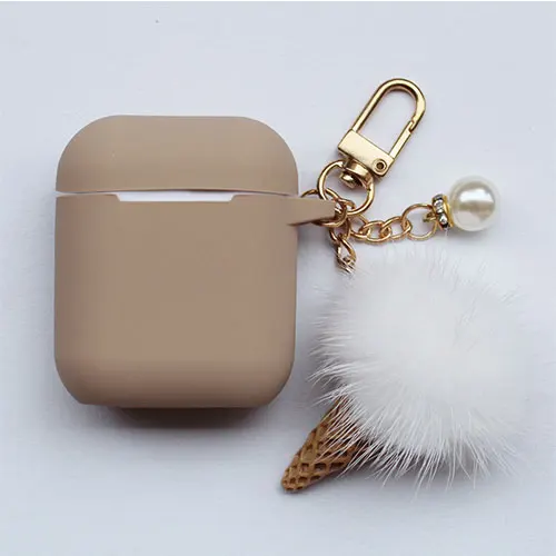 New Cute Ice Cream Silicone Case for Apple Airpods Accessories Bluetooth Earphone Case Headphone Box Decoration Cover Key Ring - Color: ice cream