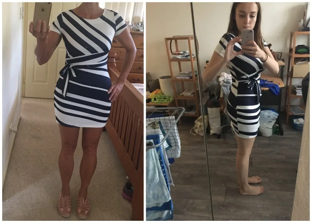 Short Sleeve Stripe Pencil Midi Dress