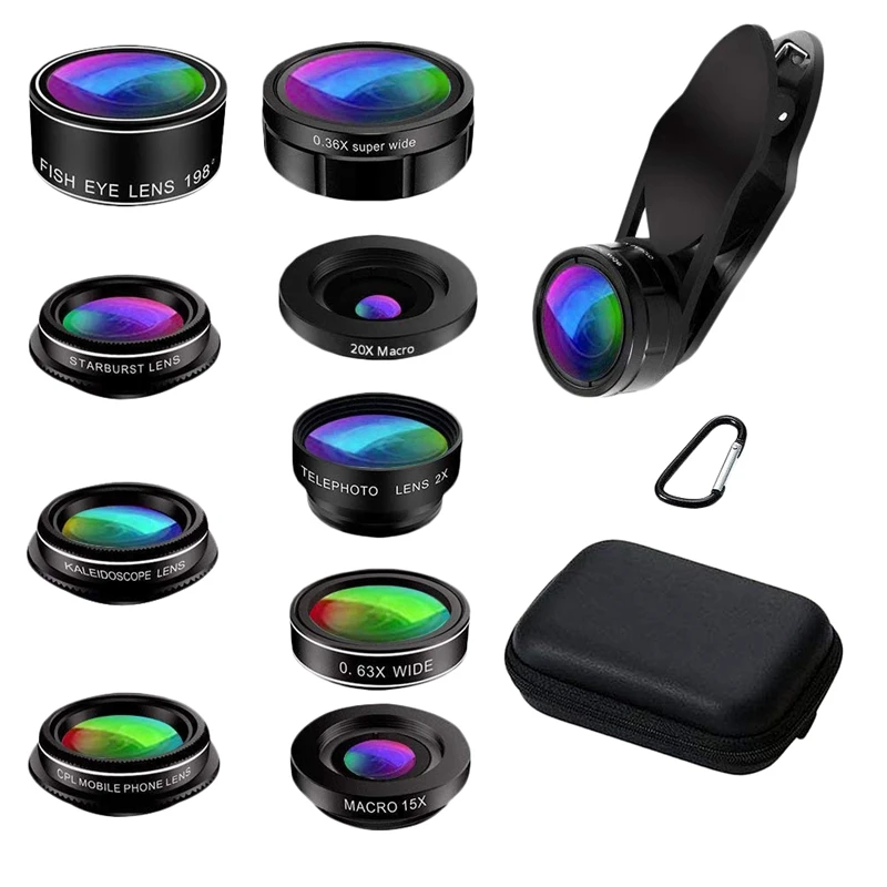 

Phone Camera Lens, 9 In 1 Phone Lens Kit For Iphone X Xs Max 8 7 Plus Samsung S10 S10E S9 S8